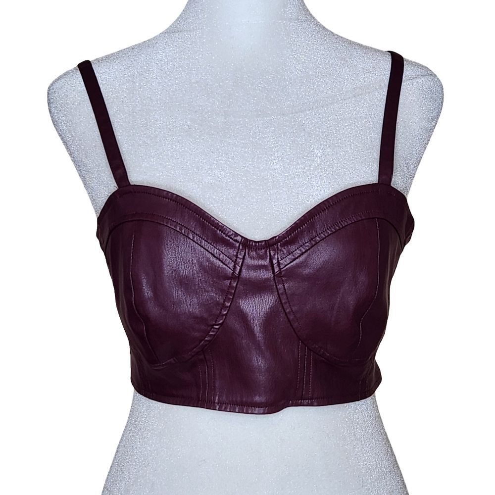 Future Collective x Reese Blutstein Burgundy Faux Leather Tiny Crop Top Medium